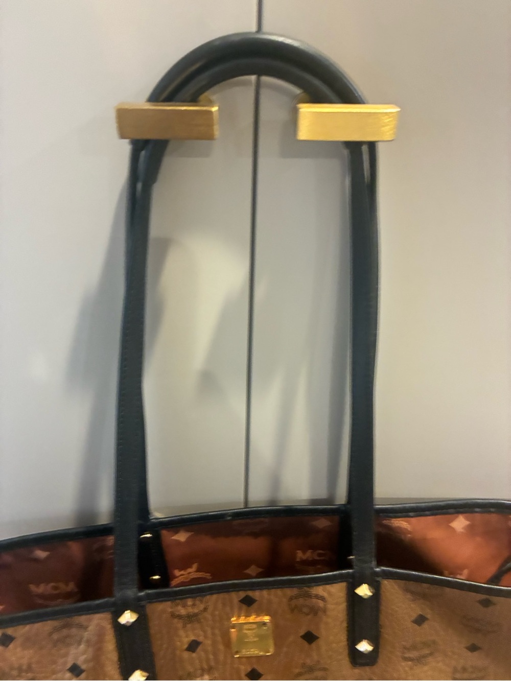 Authentic MCM Metallic Gold Tote with Black Trim - Amazing Condition - Picture 10 of 12